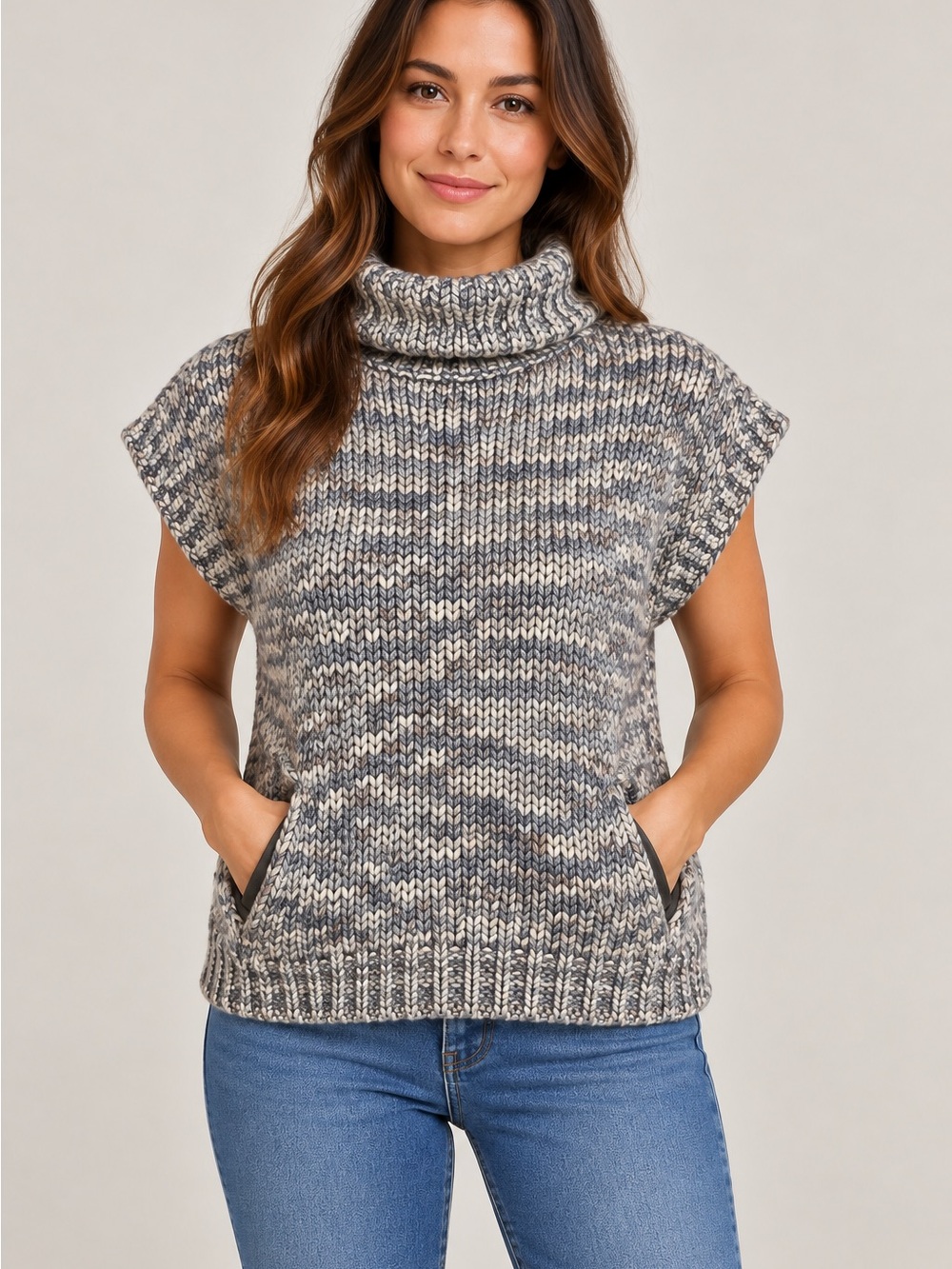 Brunello Cucinelli S Chunky Marled Knit Turtleneck Sweater with Pockets Italy